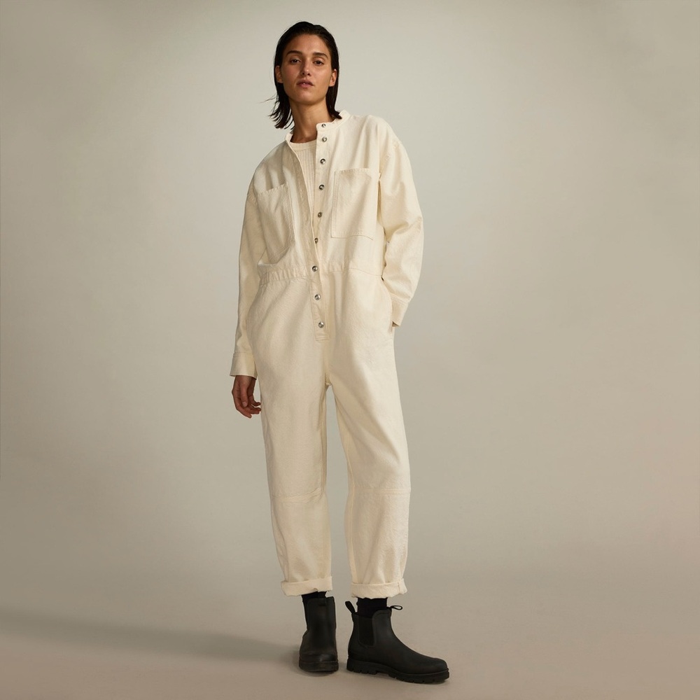Everlane Cream Button-Up Jumpsuit